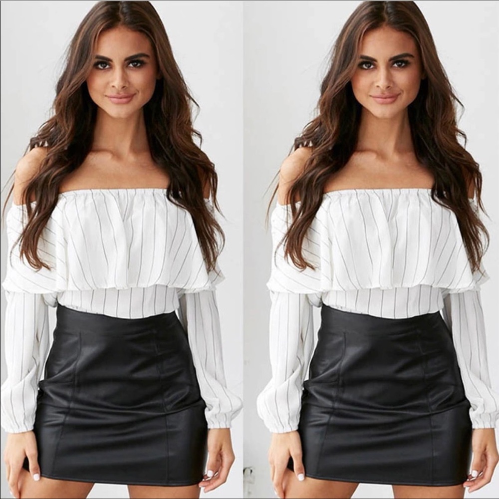 Off-The-Shoulder Pinstriped Blouse